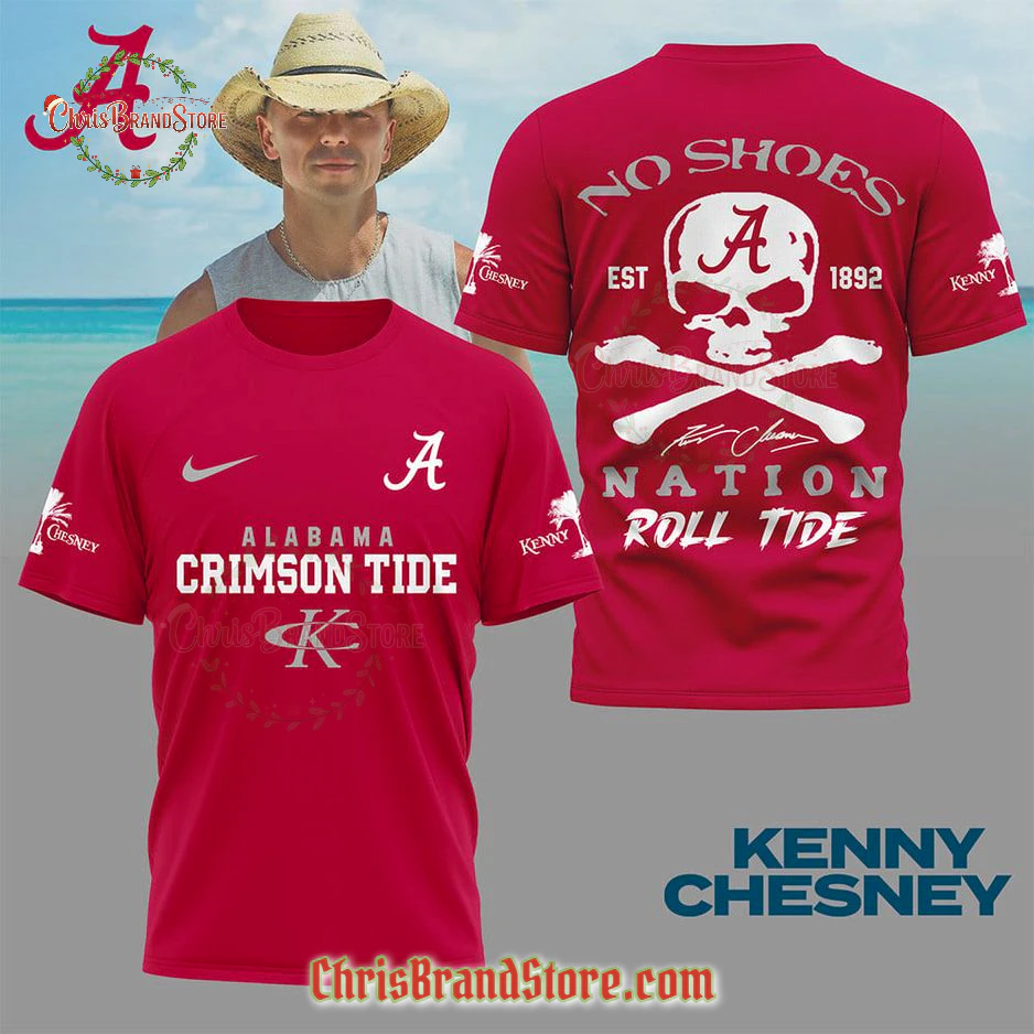 Alabama Crimson Tide x Kenny Chesney "No Shoes Nation" Roll Tide 3D T-Shirt