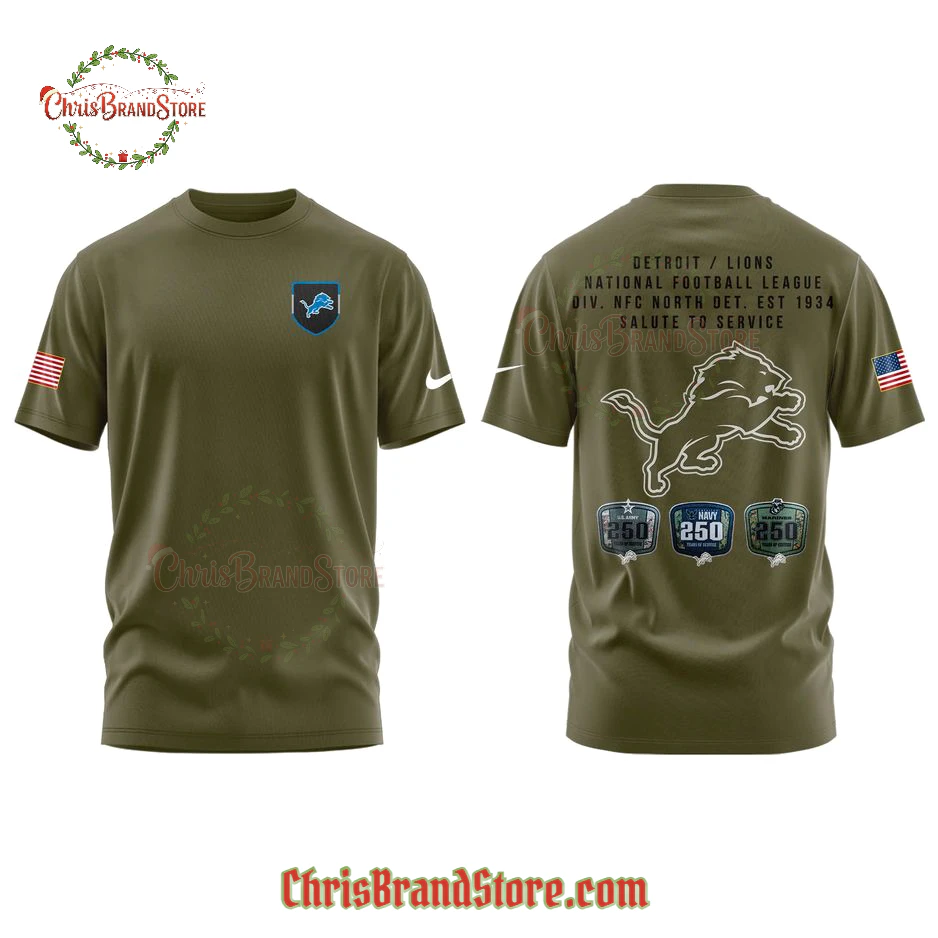 Detroit Lions Salute to Service Sideline Standard 250th Birthday 2025 T-Shirt, Hoodie
