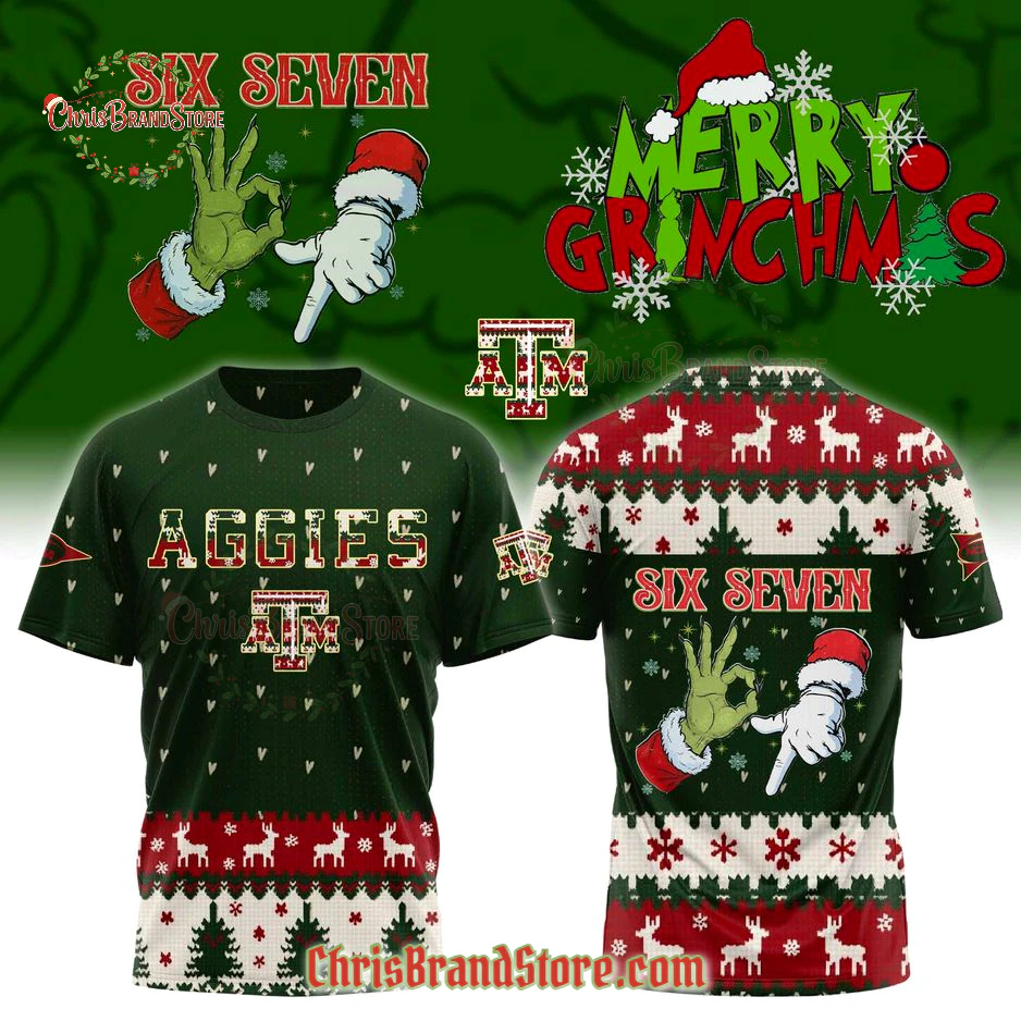 Texas A&M Aggies 2025 Six Seven Merry Grinchmas T-Shirt, Hoodie
